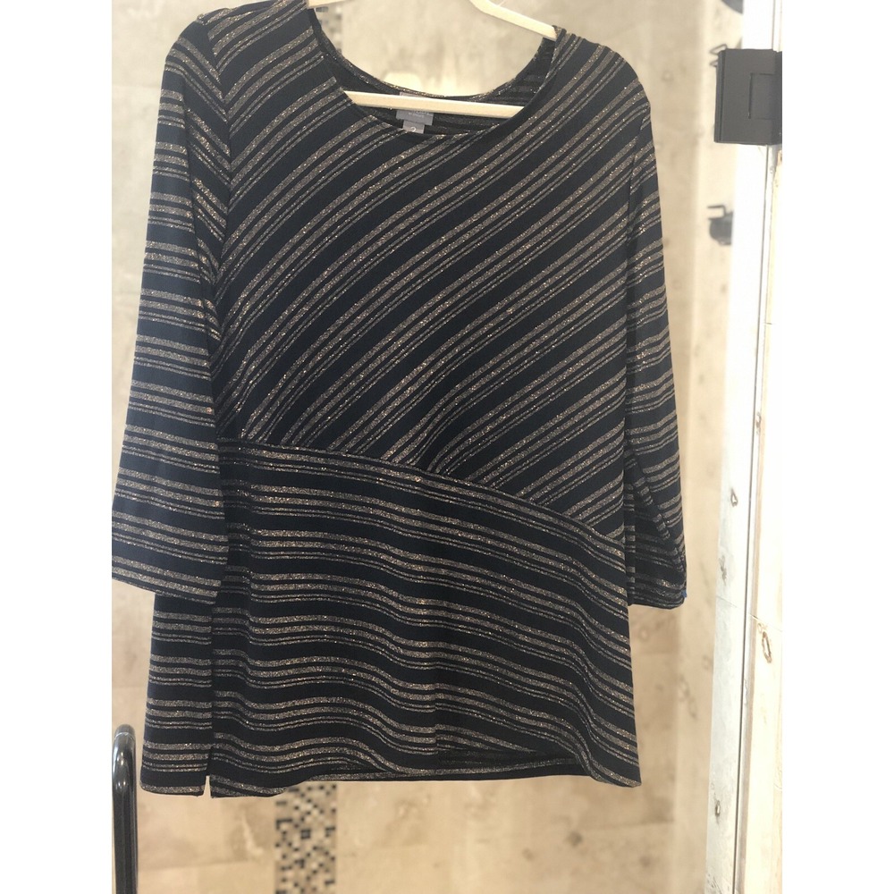 New CHICOS TRAVELERS Pullover Tunic Dark NAVY Chico Size 2 US gold bling
